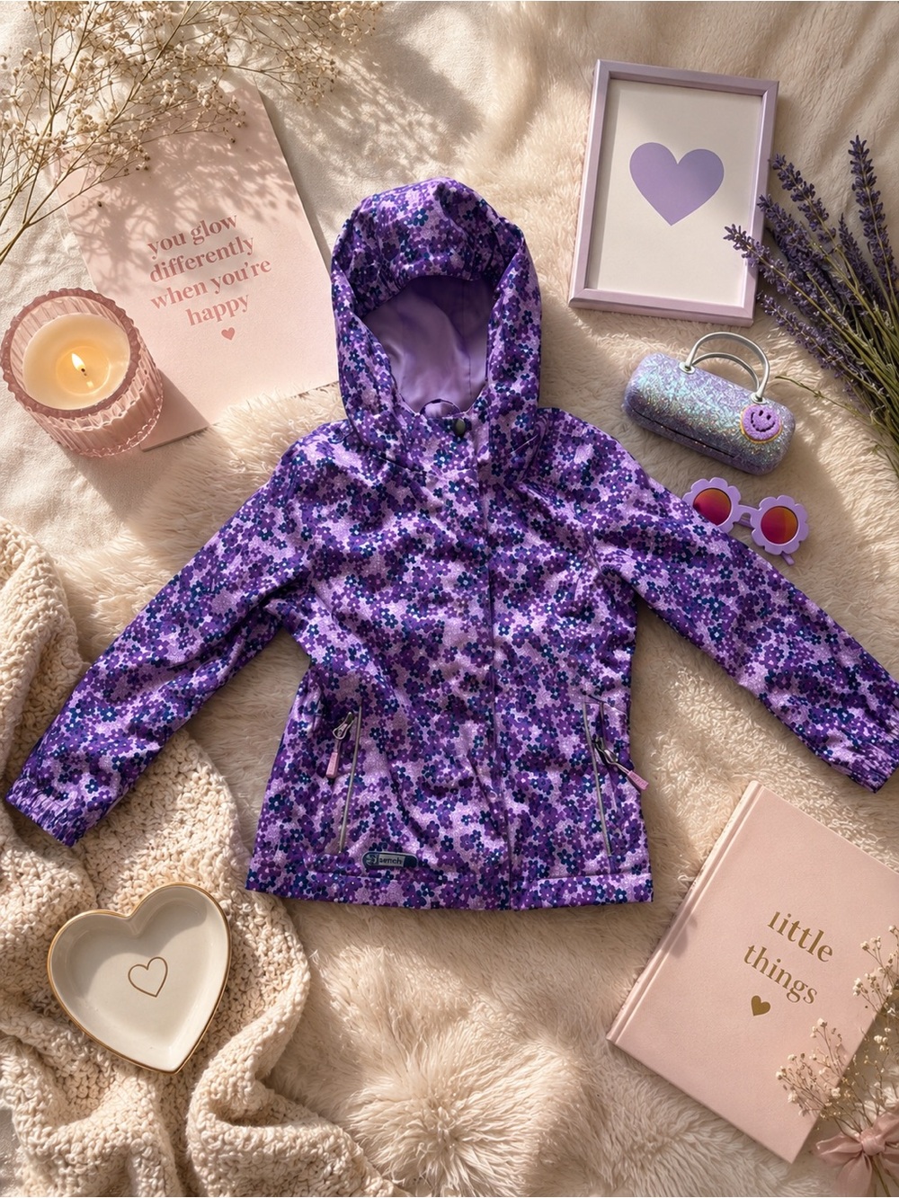 Girls Purple Floral Hooded Jacket | Pastel Aesthetic